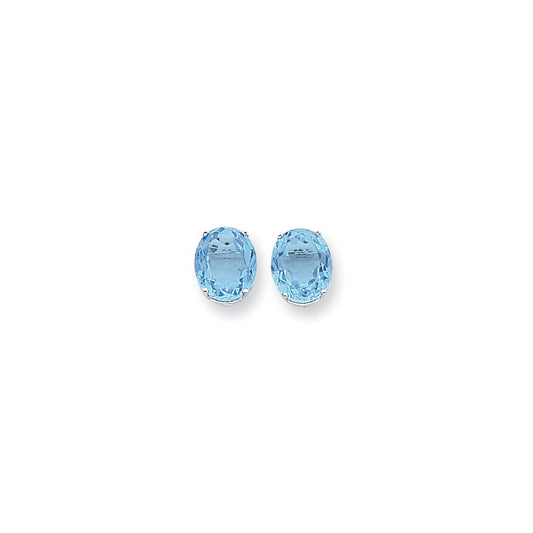 14k White Gold 12x10mm Oval Blue Topaz Checker Earrings