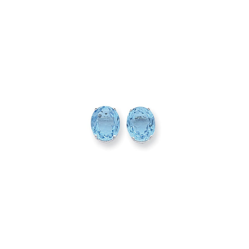 14k White Gold 12x10mm Oval Blue Topaz Checker Earrings