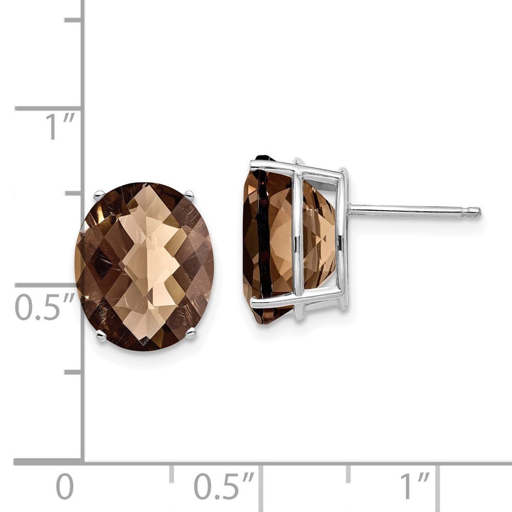 14k White Gold 12x10 Oval Checker-Cut Smok Yellow Gold Quartz Earrings