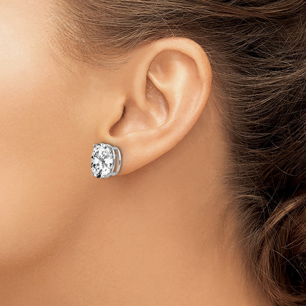 14k White Gold Cubic Zirconia Oval Stud Earrings