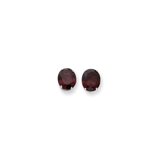 14k White Gold 12x10mm Oval Garnet Checker Earrings