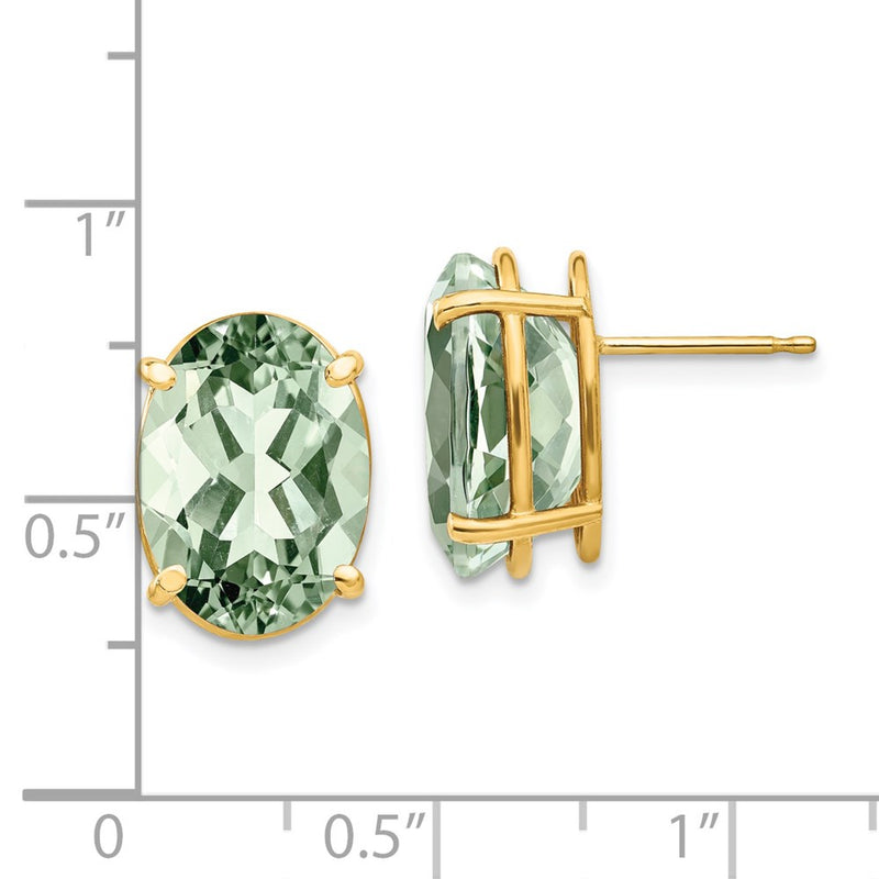 14k Yellow Gold 14x10 Oval Green Quartz Earrings