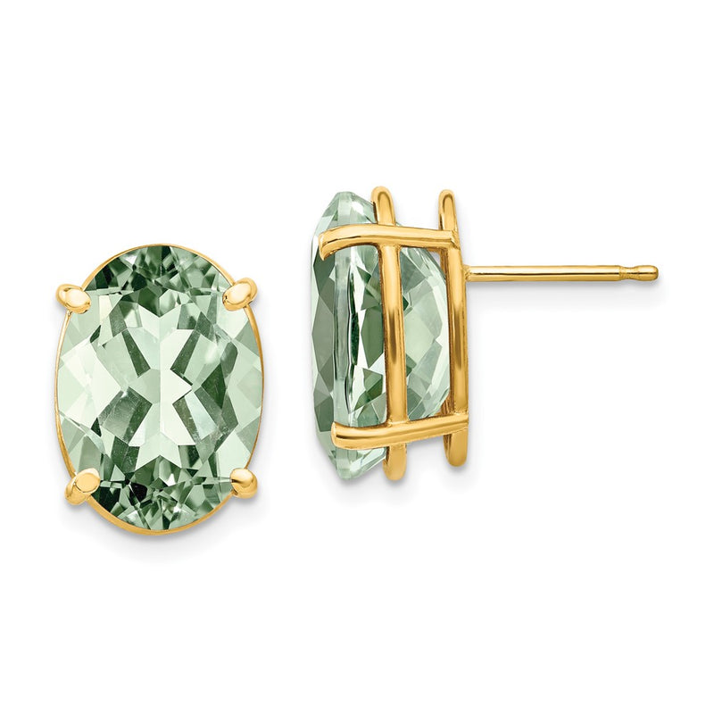 14k Yellow Gold 14x10 Oval Green Quartz Earrings