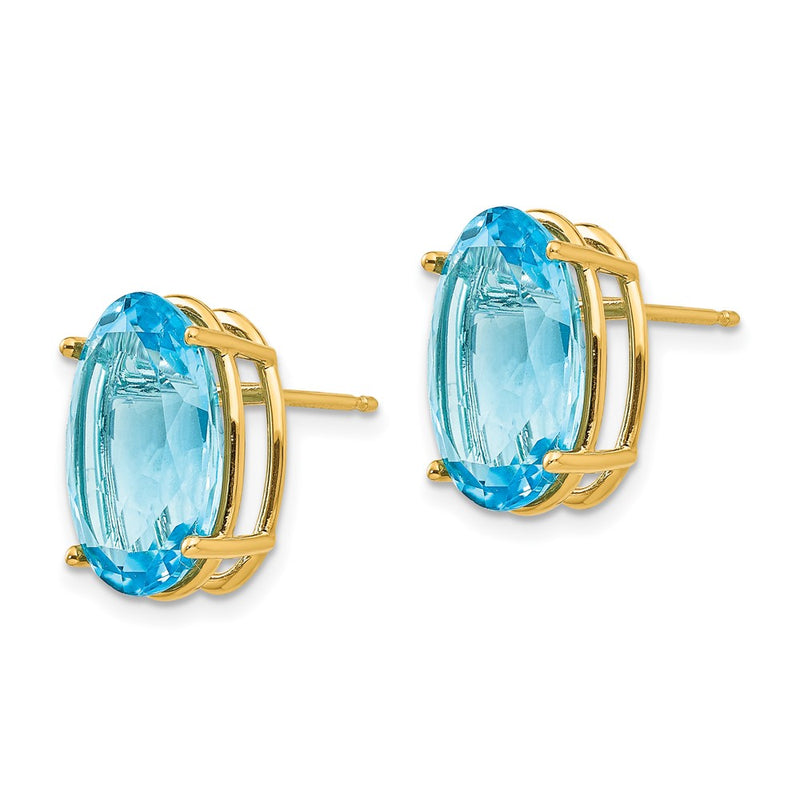 14k Yellow Gold 14x10mm Oval Blue Topaz Earrings