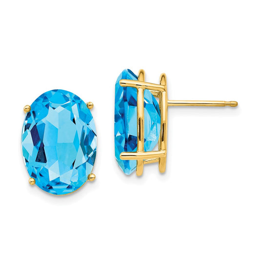 14k Yellow Gold 14x10mm Oval Blue Topaz Earrings