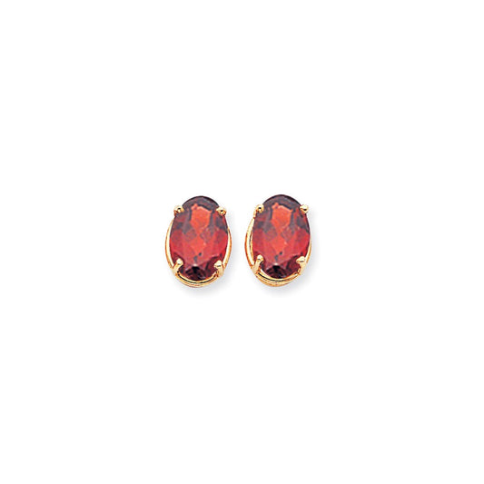 14k Yellow Gold 14x10mm Oval Garnet Checker Earrings