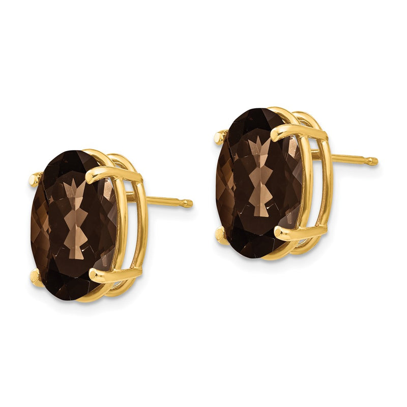 14k Yellow Gold 14x10 Oval Smok Yellow Gold Quartz Earrings