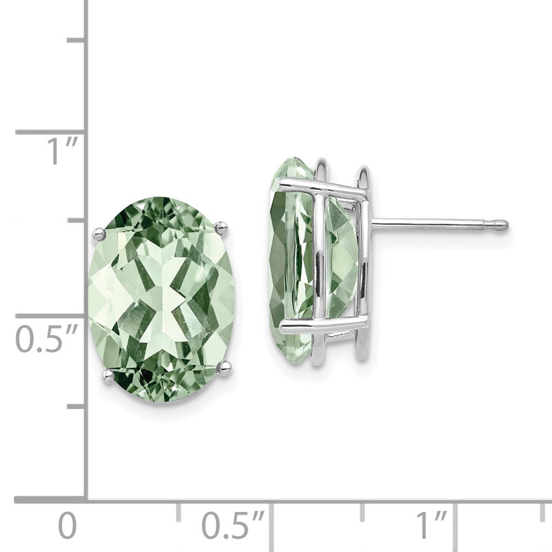 14k White Gold Oval 4-Prong 14 x 10mm Green Quartz Earrings