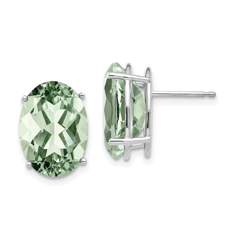 14k White Gold Oval 4-Prong 14 x 10mm Green Quartz Earrings