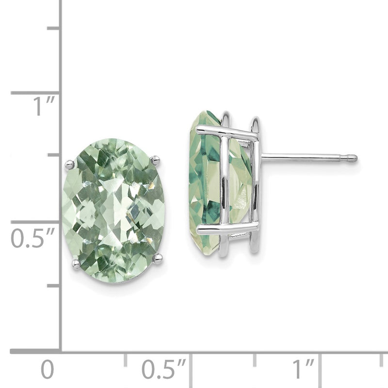 14k White Gold Oval 4-Prong 14 x 10mm Checker-Cut Green Quartz Earrings