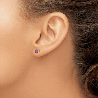 14k Yellow Gold 5mm Trillion Amethyst Earrings