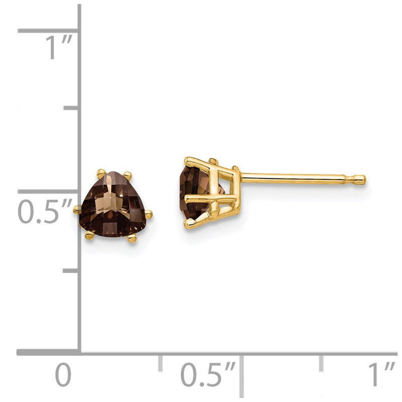 14k Yellow Gold 5mm Trillion Checker-Cut Smoky Quartz Earrings
