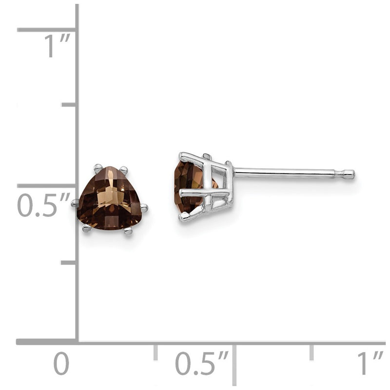 14k White Goldw 5mm Trillion Checker-Cut Smoky Quartz Earrings
