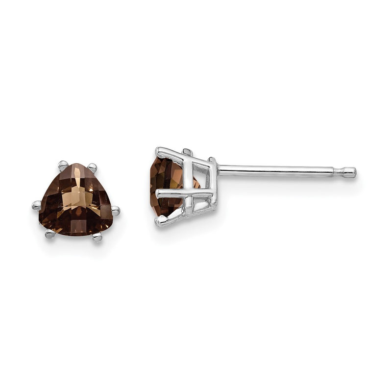 14k White Goldw 5mm Trillion Checker-Cut Smoky Quartz Earrings