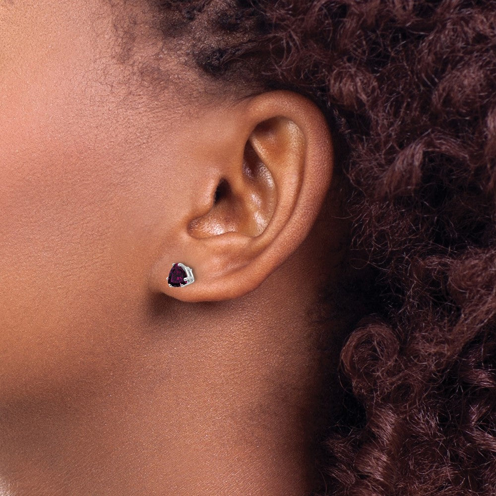 14k White Gold Rhodolite Garnet Trillion Stud Earrings