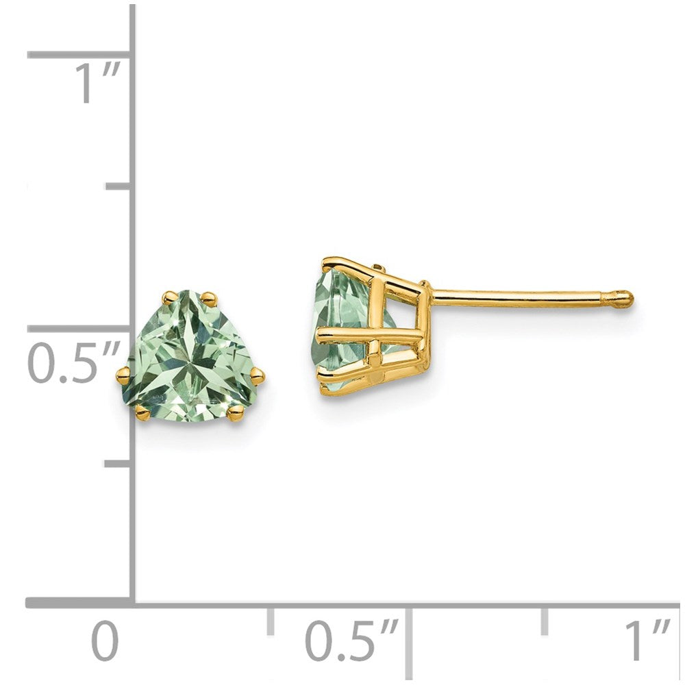 14k Yellow Gold 6mm Trillion Green Quartz Earrings
