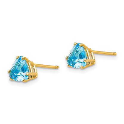14k Yellow Gold 6mm Trillion Blue Topaz Earrings