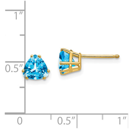 14k Yellow Gold 6mm Trillion Blue Topaz Earrings