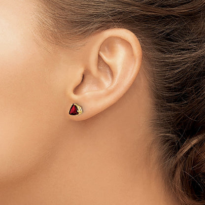 14k Yellow Gold 6mm Trillion Garnet Earrings