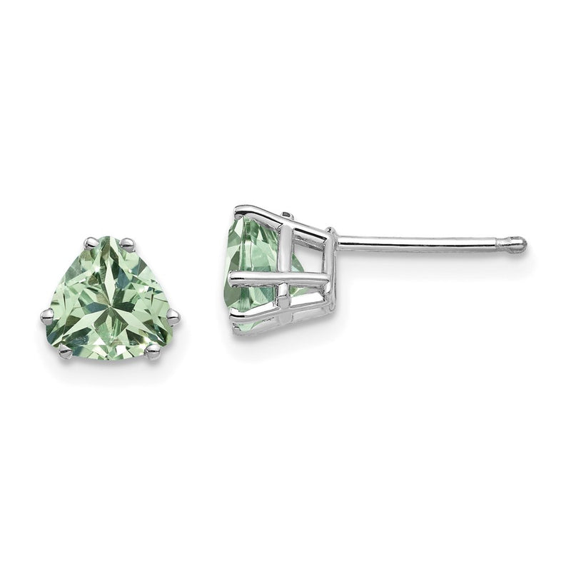 14k White Gold 6mm Trillion Green Quartz Earrings