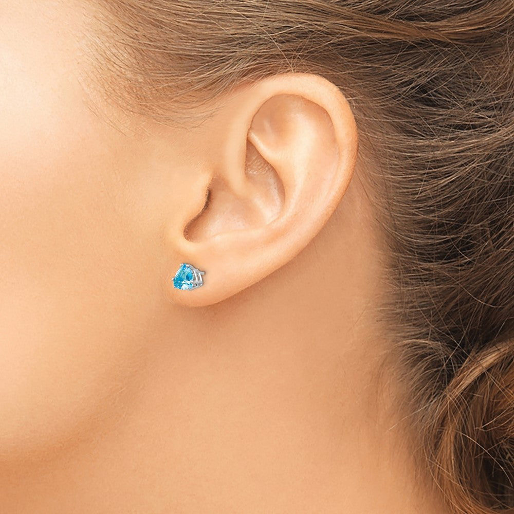 14k White Gold 6mm Trillion Blue Topaz Earrings