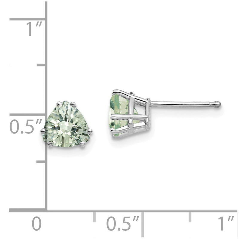 14k White Gold 6mm Trillion Checker-Cut Green Quartz Earrings