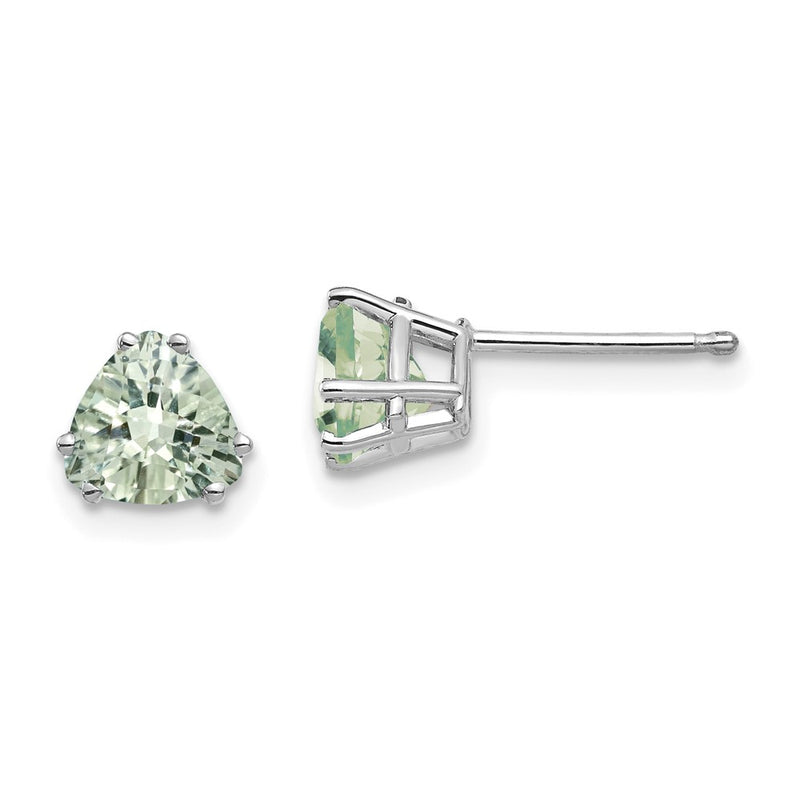 14k White Gold 6mm Trillion Checker-Cut Green Quartz Earrings