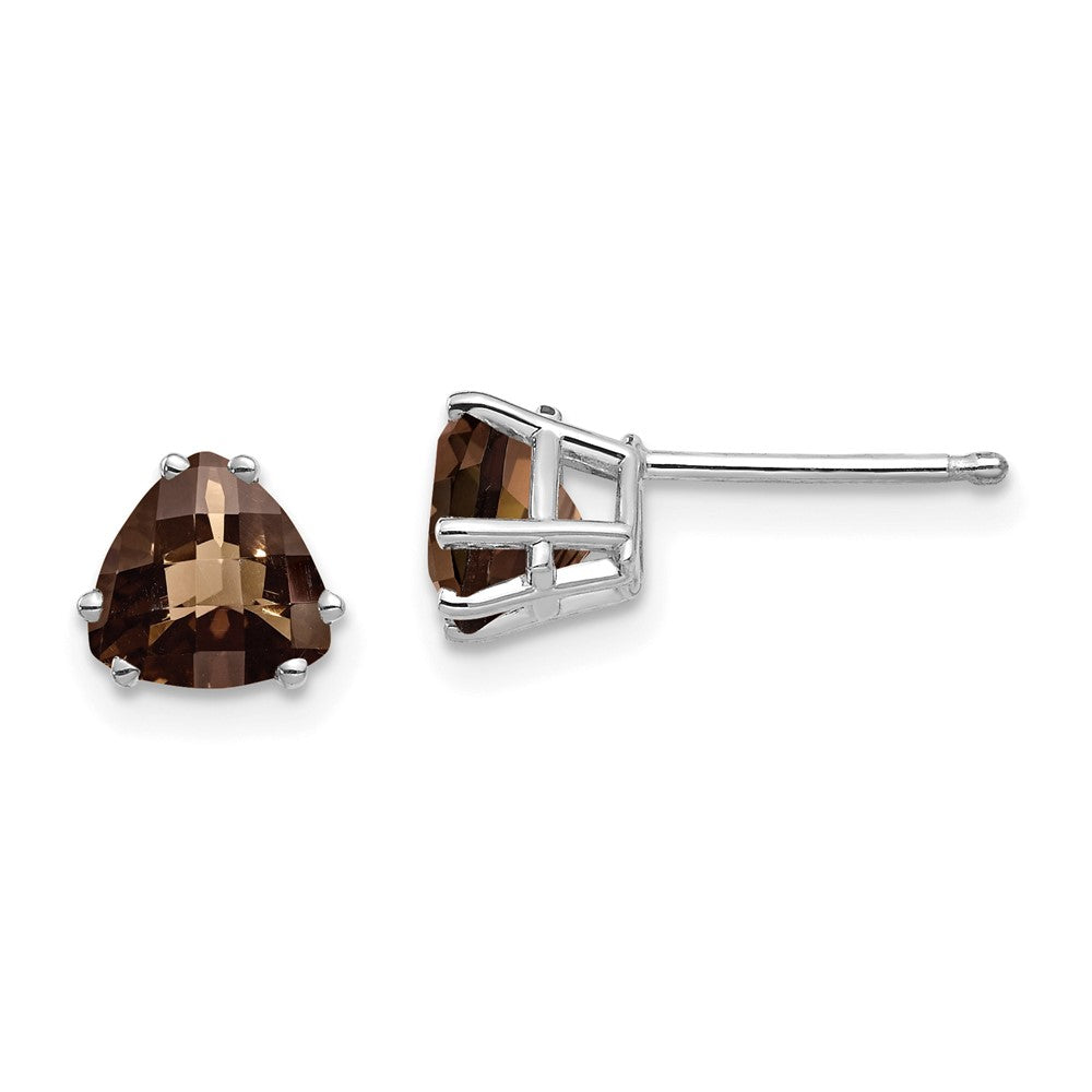 14k White Gold 6mm Trillion Checker-Cut Smok Yellow Gold Quartz Earrings