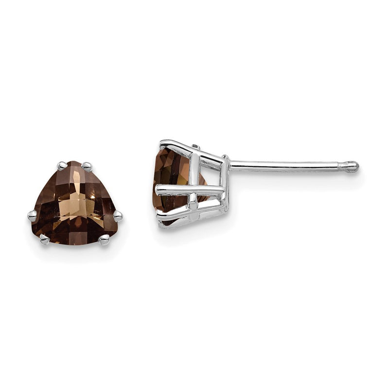 14k White Gold 6mm Trillion Checker-Cut Smok Yellow Gold Quartz Earrings