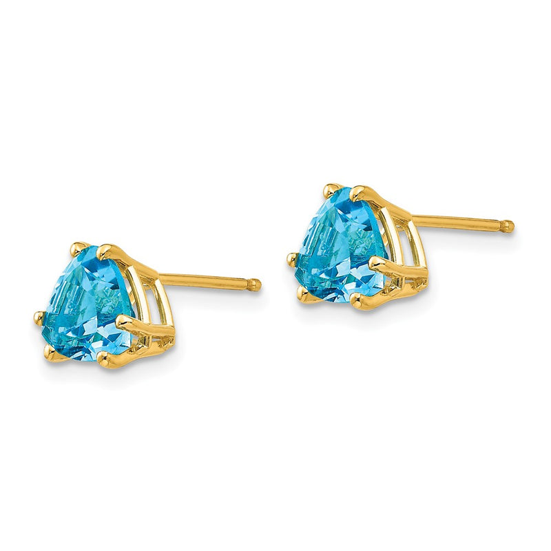 14k Yellow Gold 7mm Trillion Blue Topaz Earrings