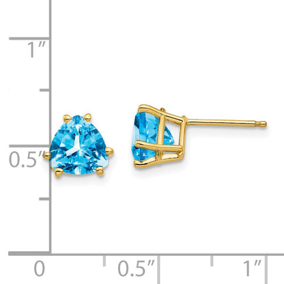 14k Yellow Gold 7mm Trillion Blue Topaz Earrings