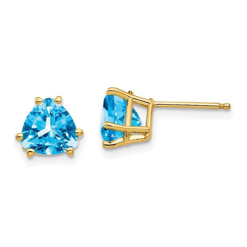14k Yellow Gold 7mm Trillion Blue Topaz Earrings