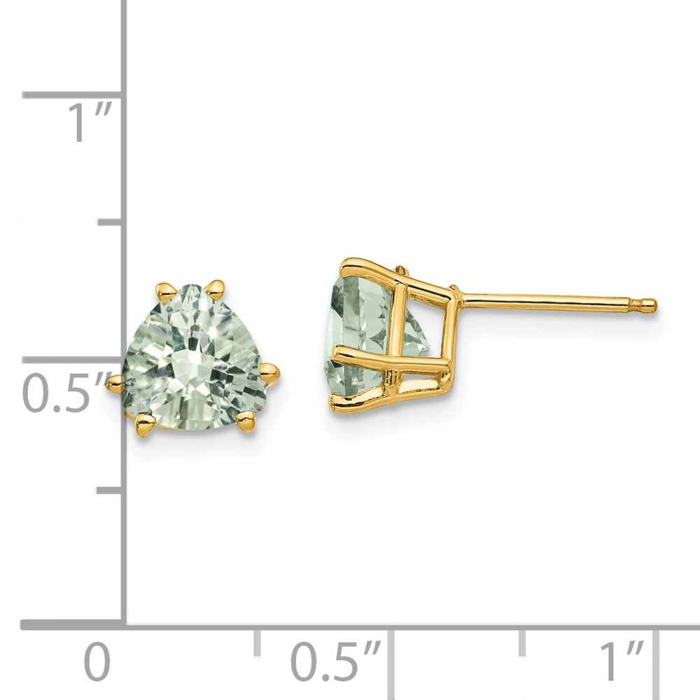 14k Yellow Gold 7mm Trillion Checker-Cut Green Quartz Earrings