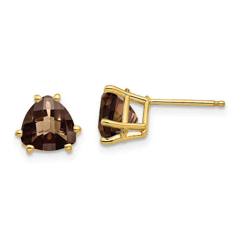 14k Yellow Gold 7mm Trillion Checker-Cut Smok Yellow Gold Quartz Earrings