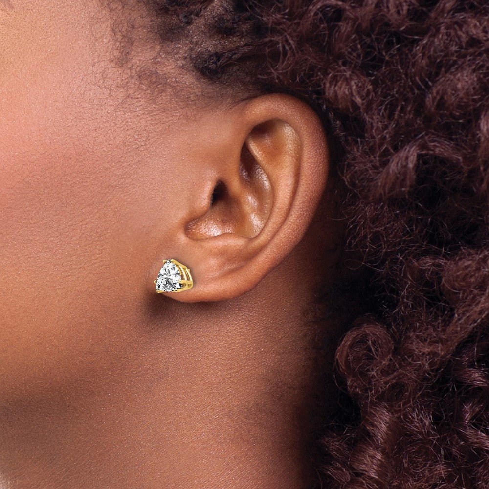 14k Yellow Gold 7mm Trillion Cubic Zirconia Earrings