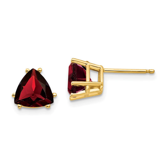 14k Yellow Gold 7mm Trillion Garnet Earrings