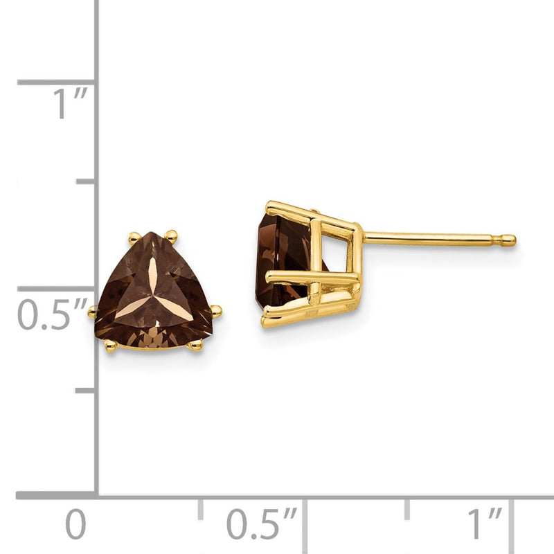 14k Yellow Gold 7mm Trillion Smok Yellow Gold Quartz Earrings