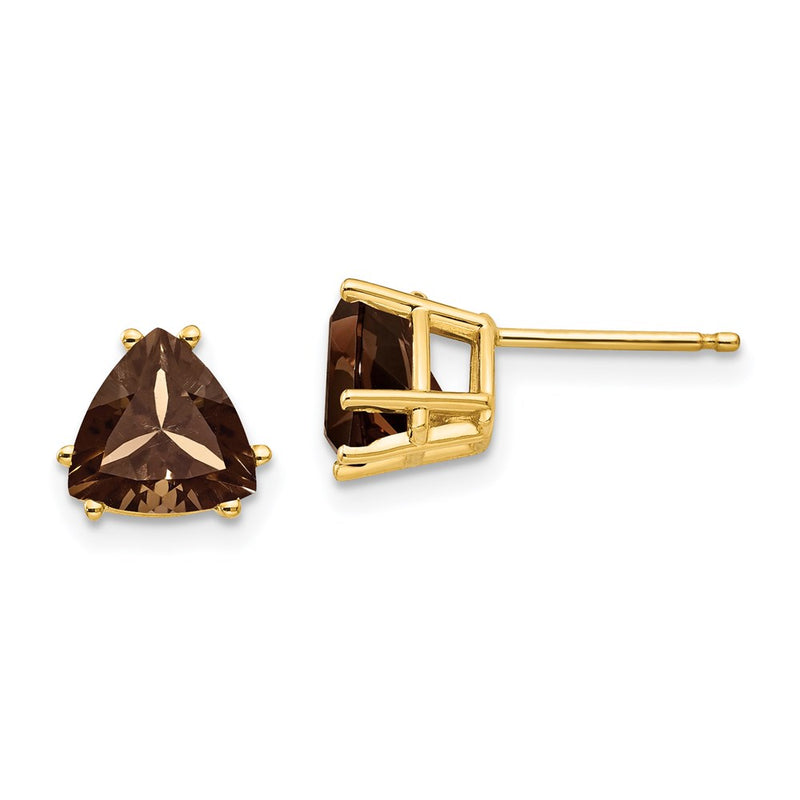 14k Yellow Gold 7mm Trillion Smok Yellow Gold Quartz Earrings