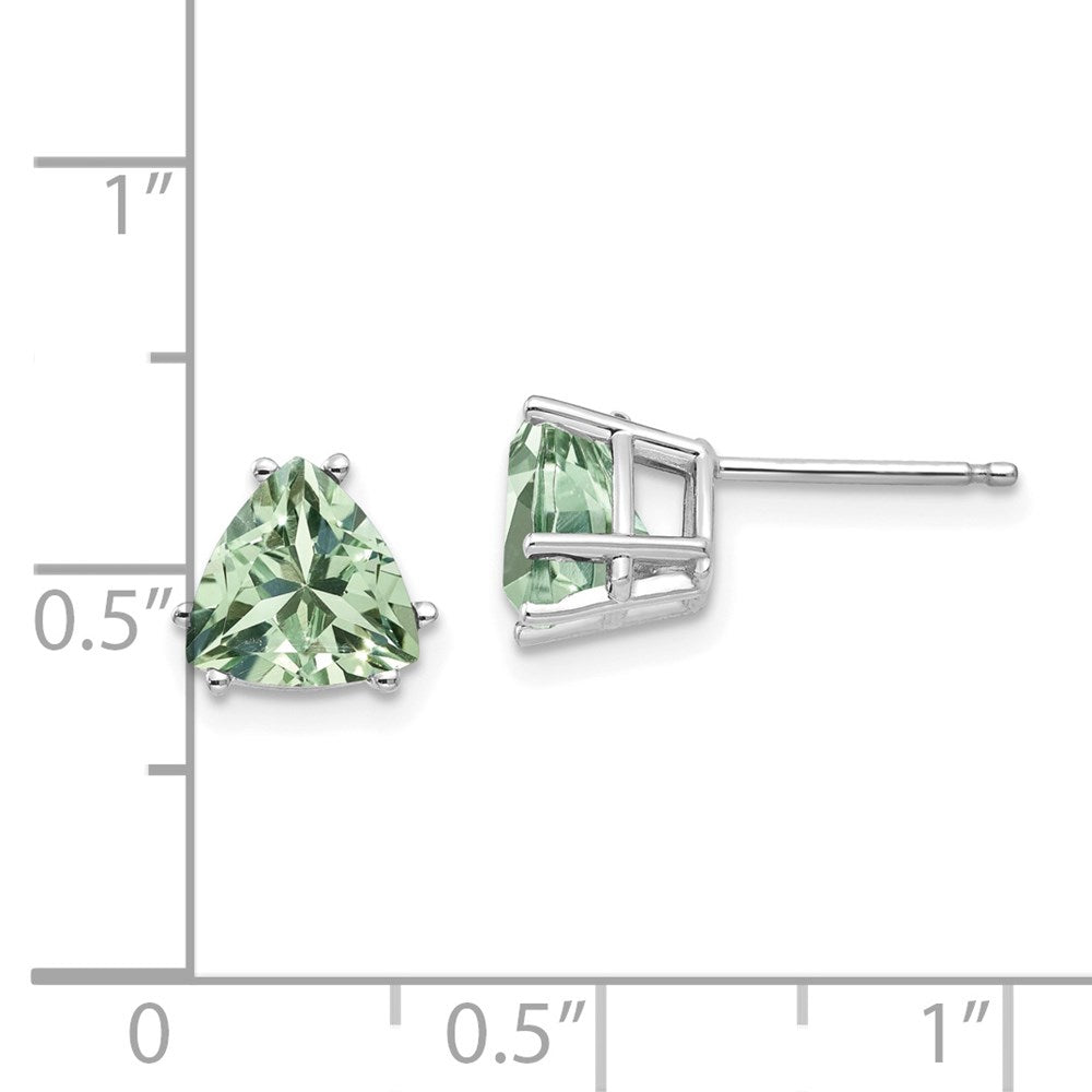 14k White Goldw 7mm Trillion Green Quartz Earrings