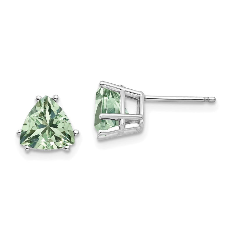 14k White Goldw 7mm Trillion Green Quartz Earrings