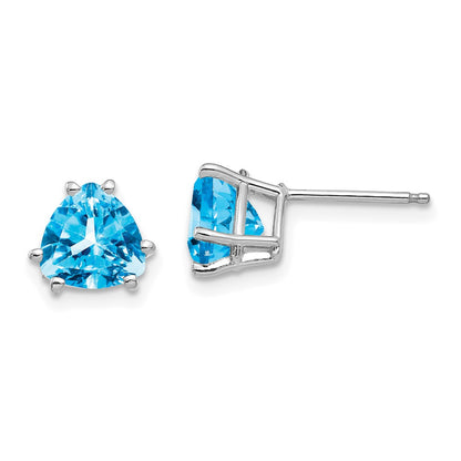 14k White Gold 7mm Trillion Blue Topaz Earrings