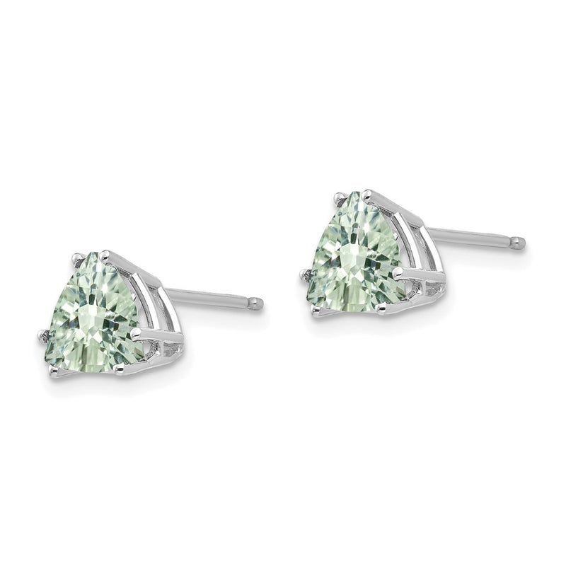 14k White Goldw 7mm Trillion Checker-Cut Green Quartz Earrings