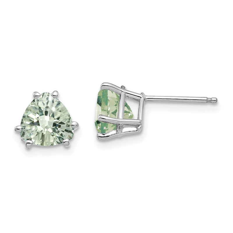14k White Goldw 7mm Trillion Checker-Cut Green Quartz Earrings