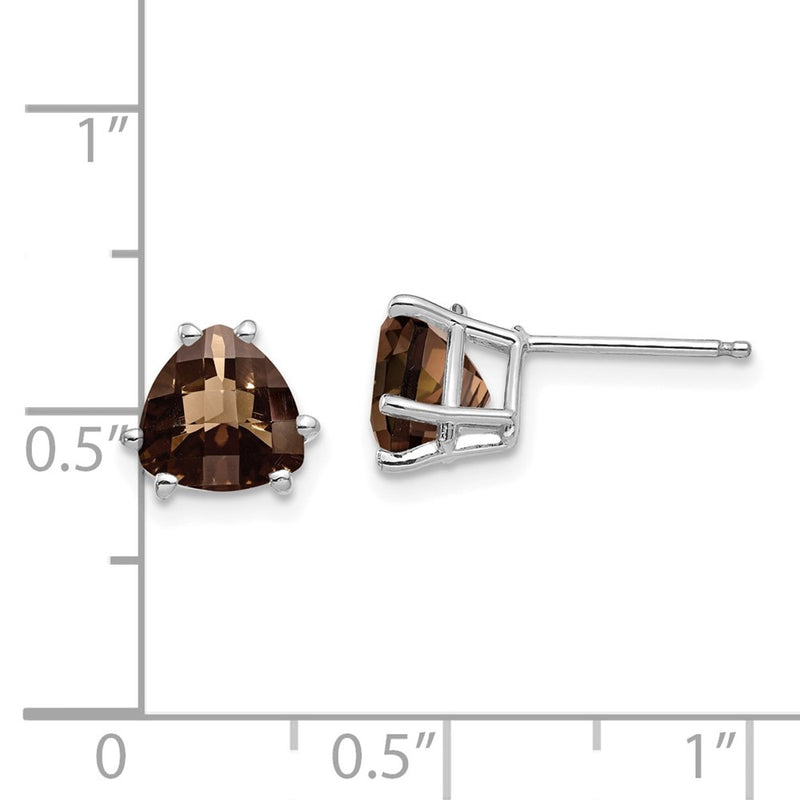 14k White Goldw 7mm Trillion Checker-Cut Smoky Quartz Earrings