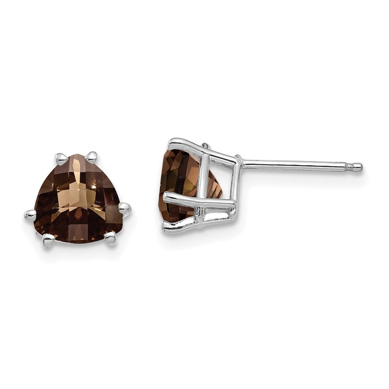 14k White Goldw 7mm Trillion Checker-Cut Smoky Quartz Earrings