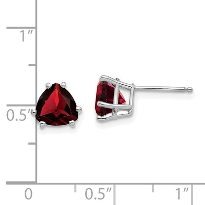 14k White Gold 7mm Trillion Garnet Earrings