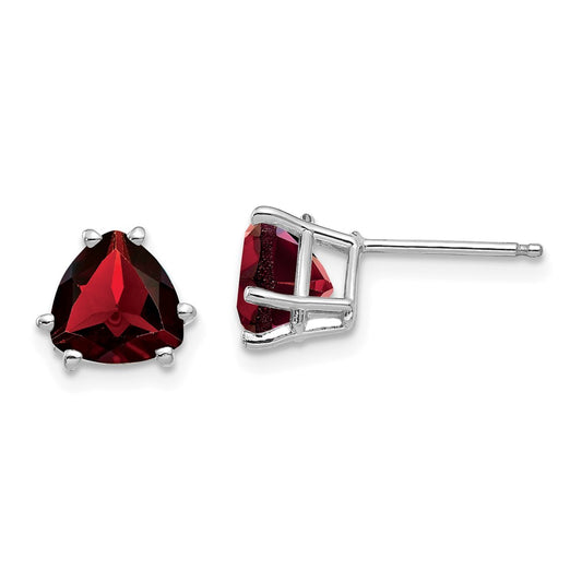 14k White Gold 7mm Trillion Garnet Earrings