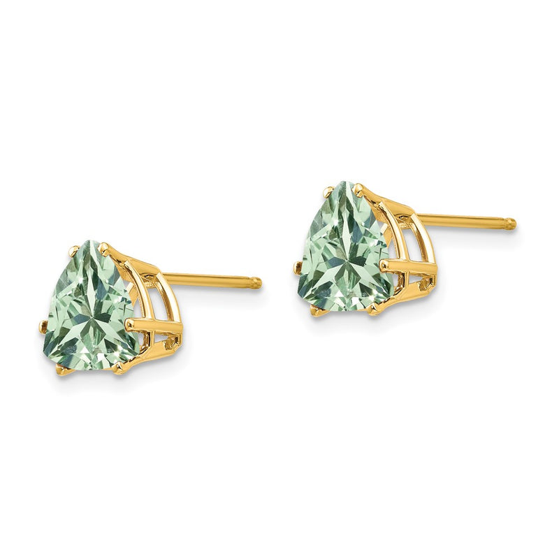 14k Yellow Gold 8mm Trillion Green Quartz Earrings
