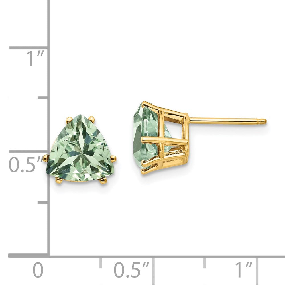 14k Yellow Gold 8mm Trillion Green Quartz Earrings
