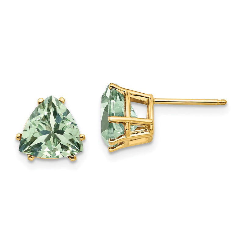 14k Yellow Gold 8mm Trillion Green Quartz Earrings